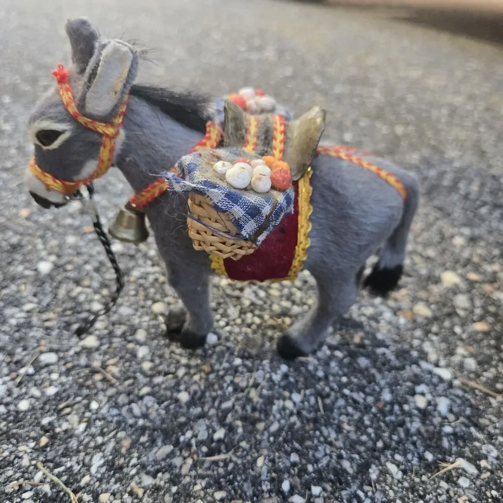 Vintage Handmade Donkey/Pack Mule Small Soft Furry Figurine 1950’s Souvenir Bell